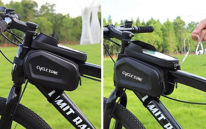 Велосипедна нарамна сумка для смартфона з двома кишенями CYCLE ZONE водонепроникна чорна - изображение 5