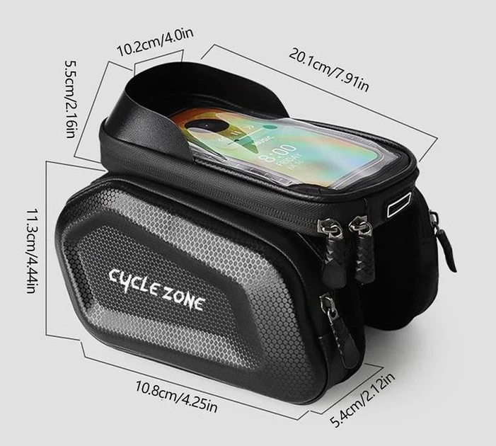 Велосипедна нарамна сумка для смартфона з двома кишенями CYCLE ZONE водонепроникна чорна - изображение 8
