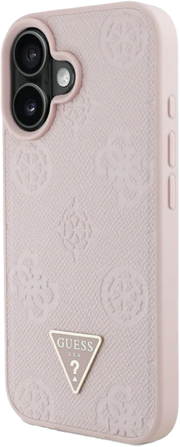 Панель Guess Grained Hot Stamp Peony Triangle Logo MagSafe для Apple iPhone 16 Pink (3666339427672) - зображення 4