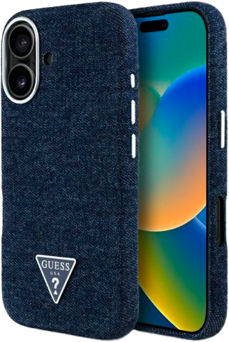 Панель Guess Denim Triangle Logo MagSafe для Apple iPhone 16 Blue (3666339428273) - зображення 1