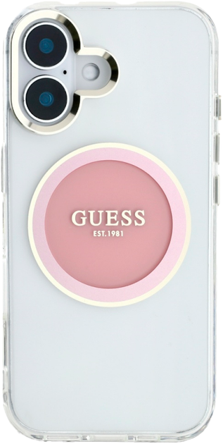 Панель Guess IML Metal Colored Circle Classic Logo MagSafe для Apple iPhone 16 Transparent/Pink (3666339428570) - зображення 2