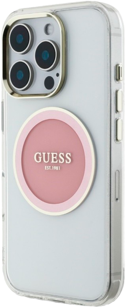 Etui Guess IML Metal Colored Circle Classic Logo MagSafe do Apple iPhone 16 Pro Max Transparent/Pink (3666339428600) - obraz 2