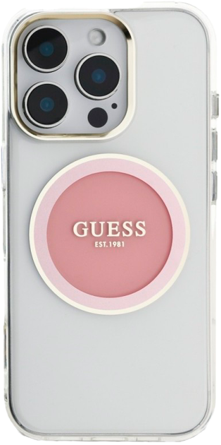 Etui Guess IML Metal Colored Circle Classic Logo MagSafe do Apple iPhone 16 Pro Max Transparent/Pink (3666339428600) - obraz 3