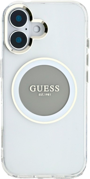 Etui Guess IML Metal Colored Circle Classic Logo MagSafe do Apple iPhone 16 Transparent/Gray (3666339428723) - obraz 3