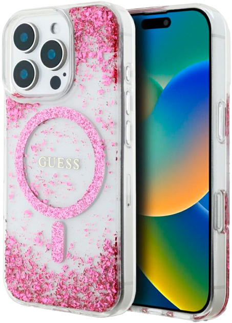 Etui Guess HC Resin Bottom Glitter MagSafe do Apple iPhone 16 Pro Max Pink (3666339429812) - obraz 1