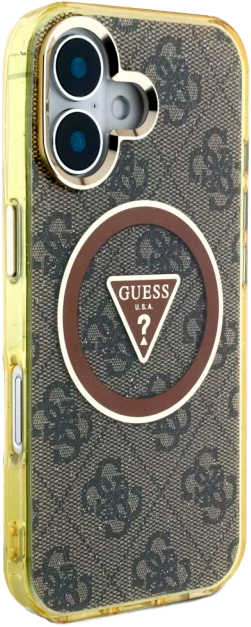 Etui Guess IML Metal Glitter 4G Circle Triangle MagSafe do Apple iPhone 16 Bronze (3666339430214) - obraz 4