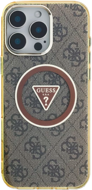 Etui Guess IML Metal Glitter 4G Circle Triangle MagSafe do Apple iPhone 16 Pro Bronze (3666339430238) - obraz 3