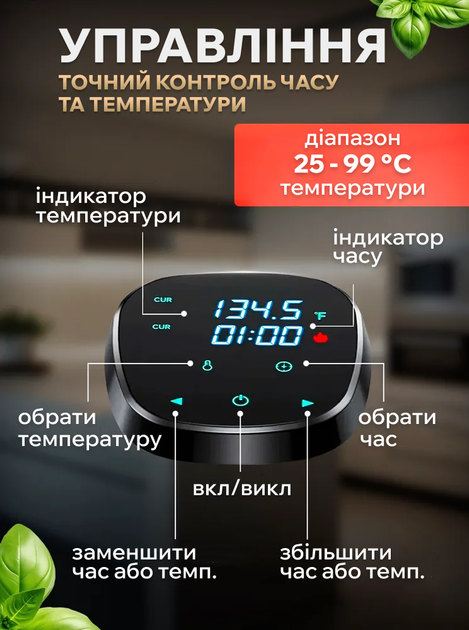 Су-вид погружной (Sous Vide) 1100Вт, профессиональный термостат для готовки еды - вакуумный низкотемпературный аппарат сувид для приготовления мяса и рыбы - изображение 5