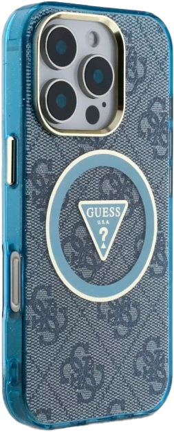 Etui Guess IML Metal Glitter 4G Circle Triangle MagSafe do Apple iPhone 16 Pro Max Blue (3666339430399) - obraz 4