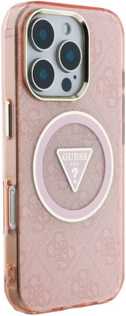 Etui Guess IML Metal Glitter 4G Circle Triangle MagSafe do Apple iPhone 16 Pro Pink (3666339430535) - obraz 4