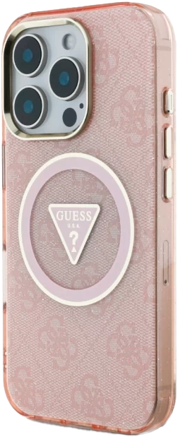 Etui Guess IML Metal Glitter 4G Circle Triangle MagSafe do Apple iPhone 16 Pro Max Pink (3666339430542) - obraz 2