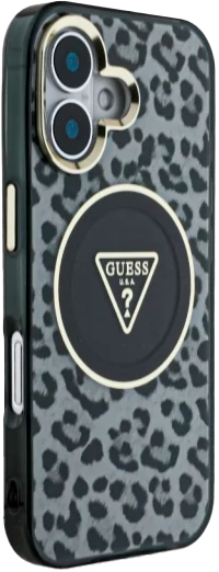 Etui Guess HC IML Leopard Triangle Cord Strap MagSafe do Apple iPhone 16 Black (3666339432461) - obraz 3