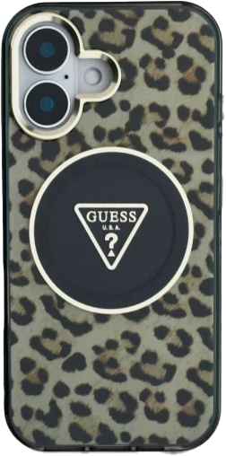 Etui Guess HC IML Leopard Triangle Cord Strap MagSafe do Apple iPhone 16 Brown (3666339432614) - obraz 2
