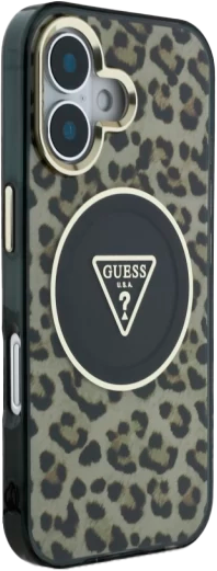 Etui Guess HC IML Leopard Triangle Cord Strap MagSafe do Apple iPhone 16 Brown (3666339432614) - obraz 3