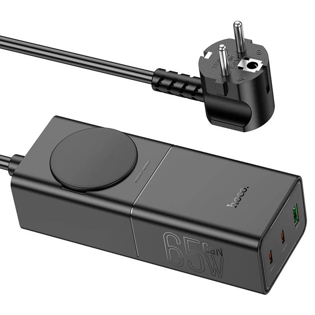Мережевий зарядний пристрій HOCO NS4 Sharp PD65W(2C1A) desktop socket(EU/GER) чорний - изображение 3