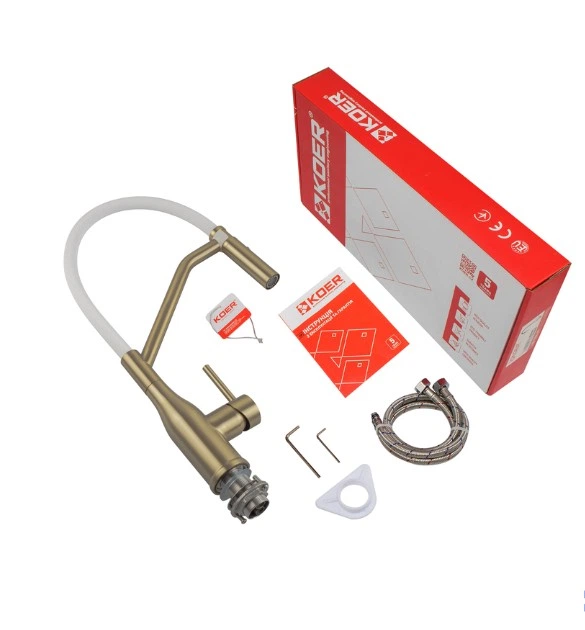 Смеситель для кухни золото Koer KI-70026-12 с гибким изливом KR5212 - изображение 6