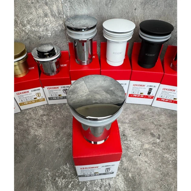Донный клапан для раковины Koer PW-08-01 1 1/4'' без перелива автоматический СLICK-СLACK (Цвет хром ) (KR5786) - изображение 9