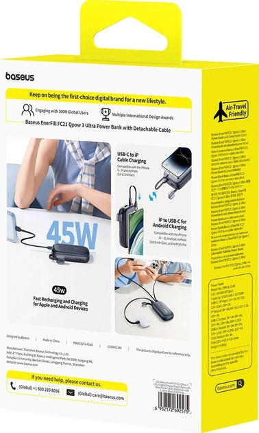 Powerbank Baseus EnerFill FC21 Qpow 3 Ultra 20000 mAh 45W Black (E0027P00) - obraz 6