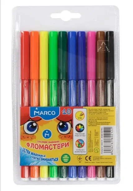 Набор фломастеров Marco Super Washable 10 цветов Блистер 1690-10 - Фото 3 Набор фломастеров Marco Super Washable 10 цветов Блистер 1690-10 - изображение 3
