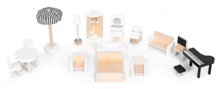 Domek dla lalek drewniany EcoToys 3 piętra Taras z kompletem 15 mebelków (5905817004003) - obraz 3