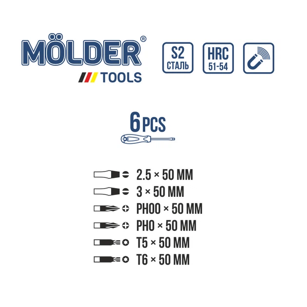 Набір викруток 6од. "Molder" (МТ32326) пластиковий бокс (6шт/уп) - Фото 3 Набір викруток 6од. "Molder" (МТ32326) пластиковий бокс (6шт/уп) - зображення 3