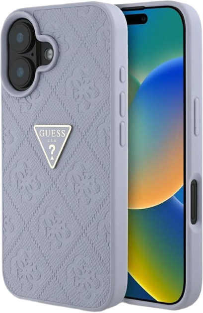 Etui Guess Hot Stamp 4G Pattern Triangle Metal Logo do Apple iPhone 16 Purple (3666339425425) - obraz 1
