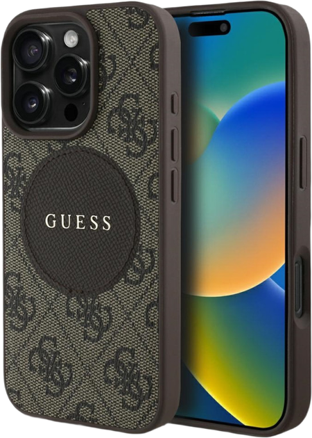Etui plecki Guess 4G Circle Classic Logo MagSafe do Apple iPhone 16 Pro Brown (3666339426491) - obraz 1