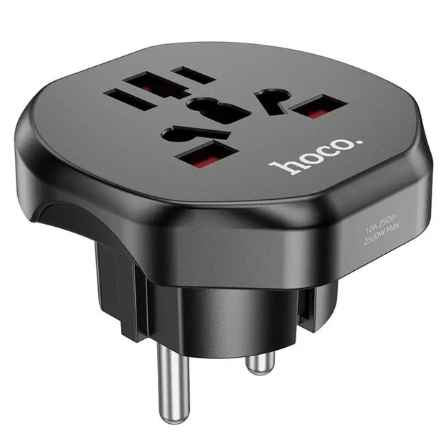 Мережевий перехідник Hoco AC6 Unimpeded Universal Conversion Plug Black - зображення 2