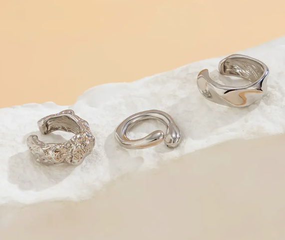 Набор кафф Fashion Jewelry 3 шт серьги без прокола серебристые (SVS) - Фото 4 Набор кафф Fashion Jewelry 3 шт серьги без прокола серебристые (SVS) - изображение 4
