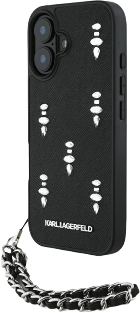 Панель Karl Lagerfeld Saffiano Crystals w/ Chain для Apple iPhone 16 Black (3666339358082) - зображення 1