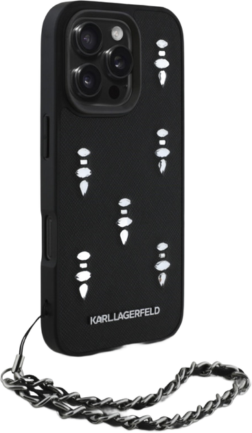 Панель Karl Lagerfeld Saffiano Crystals w/ Chain для Apple iPhone 16 Pro Black (3666339357740) - зображення 3