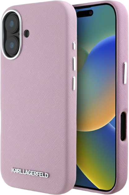 Панель Karl Lagerfeld Saffiano Full Wrapped Elongated Metal Logo MagSafe для Apple iPhone 16 Pink (3666339359621) - зображення 1