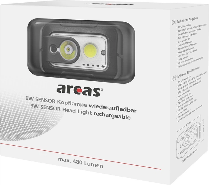 Налобний ліхтар Arcas Sensor 300 K 9 Вт 480 лм (ARC LUK 5818) - зображення 2