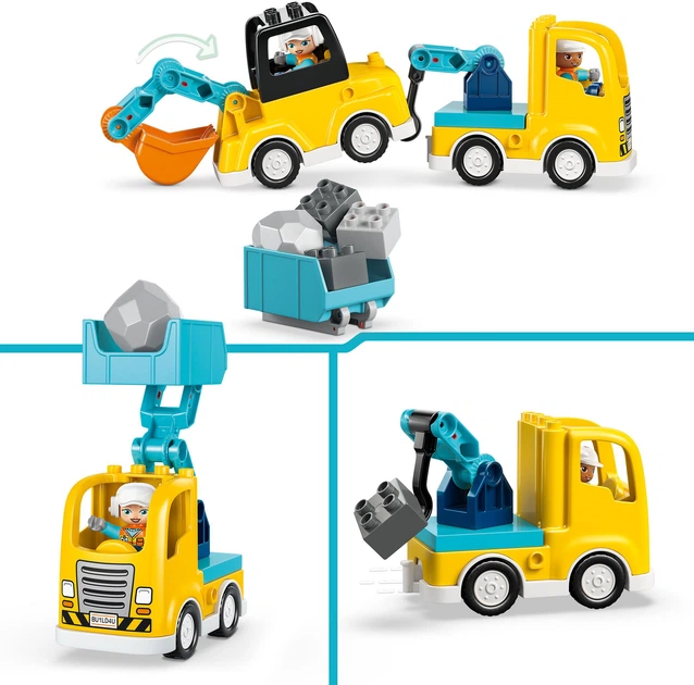 Zestaw klocków LEGO DUPLO Town Maszyny budowlane 3 w 1 22 elementy (10475) - obraz 3