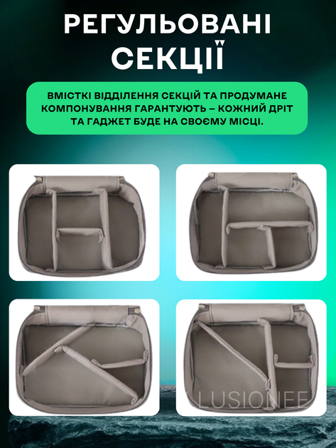 Органайзер дорожній сумка для зберігання електроніки аксесуарів ґаджетів кабелів зарядних пристроїв флешок перехідників павербанків навушників смартфонів комп’ютерних мишей подорожей 2-х секційний з 5 тримачами для проводів 27х20х10 см чорний 3DTOYSLAMP - зображення 12
