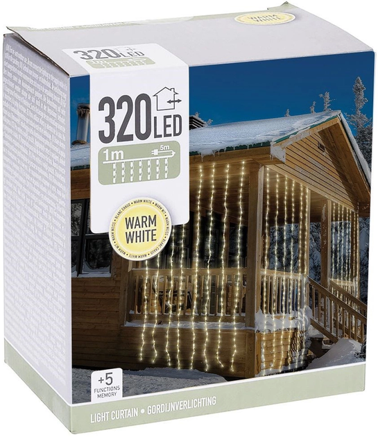 Kurtyna świetlna Vilde 839125 zewnętrzna 320 LED Ciepła Biała (8719987253973) - obraz 1