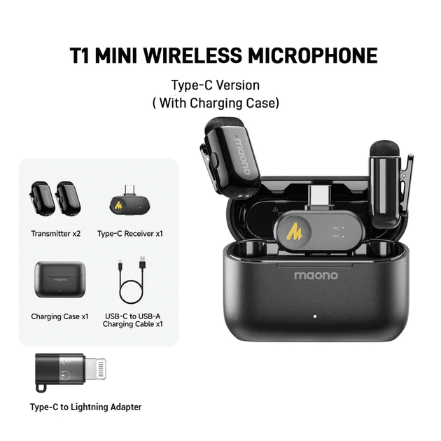 Петличный микрофон Maono Wave T1 Mini Type-C для iPhone и Android + переходник с Lightning - Фото 2 Петличный микрофон Maono Wave T1 Mini Type-C для iPhone и Android + переходник с Lightning - изображение 2