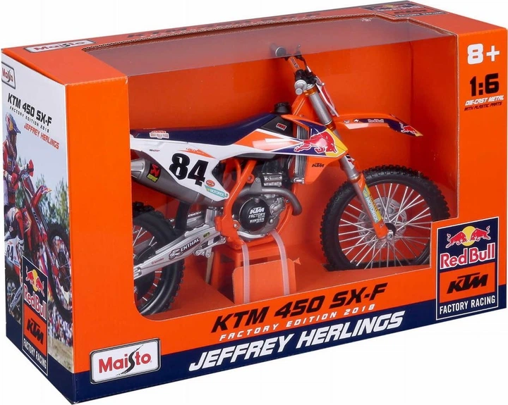 Металева модель мотоцикла Maisto Red Bull KTM 450 SX-F 2018 1:6 MST32228 (090159322283) - зображення 1