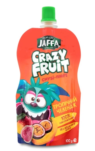 Смузі-пюре Jaffa Crazy Fruit Манго-Банан-Гуава-Маракуйя 100г - Фото 1 Смузі-пюре Jaffa Crazy Fruit Манго-Банан-Гуава-Маракуйя 100г - изображение 1