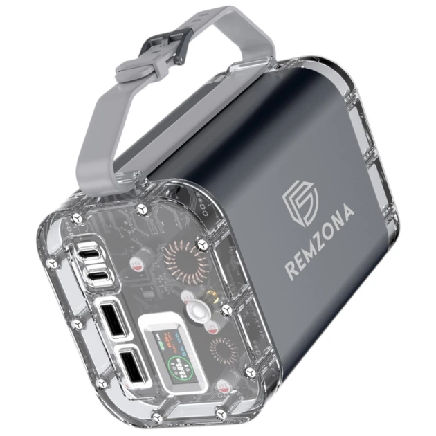 Повербанк для ноутбука 60000 mah 140W с быстрой зарядкой PD Quick Charge 3.0 Fast Charge хороший УМБ Remzona Exover 60X 2 USB-A 2 USB-C для телефона айфона роутера планшета макбука большой LED дисплей портативный мощный фонарик защита IP67 кабель 100W - изображение 5
