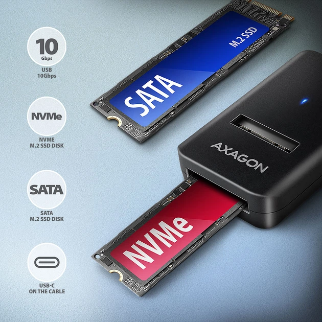 Адаптер Axagon ADM2-CM USB-C 10Gbps - M.2 NVMe & SATA SSD Black - зображення 2