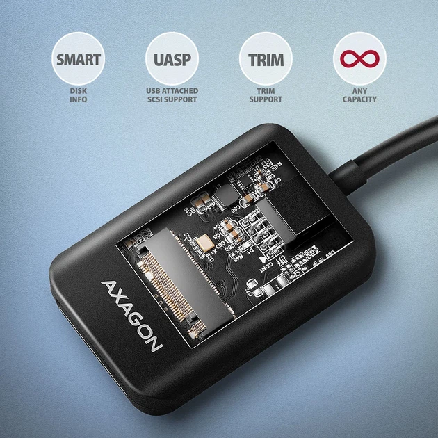 Адаптер Axagon ADM2-CM USB-C 10Gbps - M.2 NVMe & SATA SSD Black - зображення 4