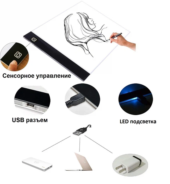 Планшет для малювання Manturinni А4 з LED підсвічуванням і сенсорним управлінням (JA4) - зображення 5