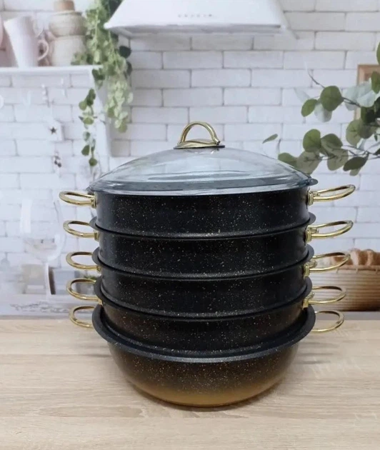 Мантоварка-пароварка с антипригарным покрытием O.M.S. Collection 6091 C-30 см 6,4 л Black-Gold - изображение 9