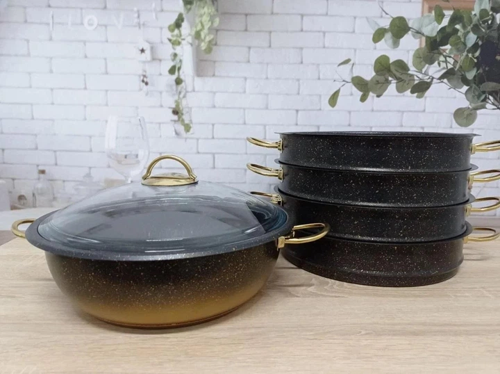 Мантоварка-пароварка с антипригарным покрытием O.M.S. Collection 6091 C-30 см 6,4 л Black-Gold - изображение 10