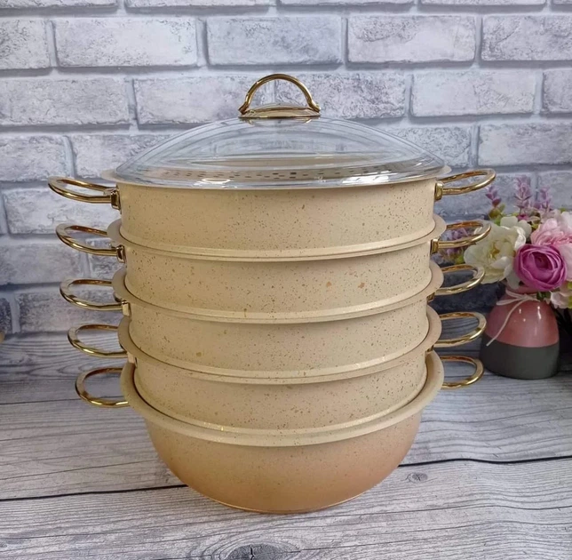 Мантоварка-пароварка с антипригарным покрытием O.M.S. Collection 6091 C-28 см 5,8 л Ivory - изображение 3