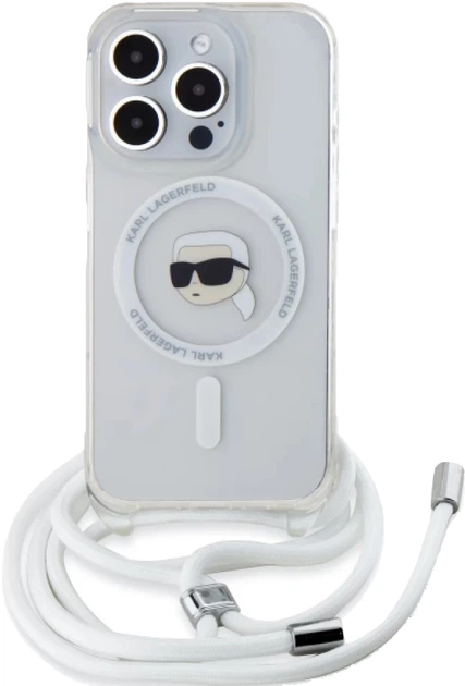 Etui plecki Karl Lagerfeld Karl Head na Apple iPhone 16 Pro z MagSafe ze sznurkiem Transparent (3666339320546) - obraz 3