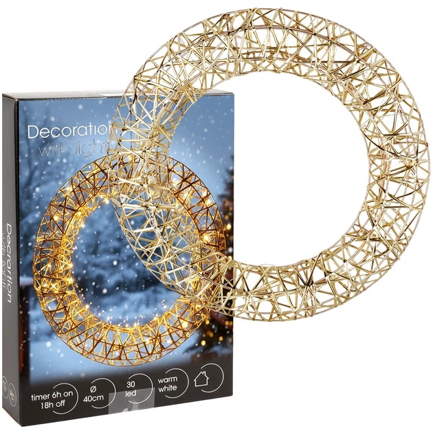 Stroik świecący Home Styling Collection 839517 Wieniec świąteczny 30 LED 40 cm Złoty (8721037680103) - obraz 3