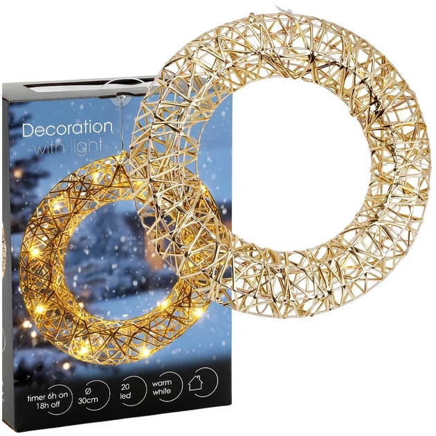 Stroik świecący Home Styling Collection 839516 Wieniec świąteczny 20 LED 30 cm Złoty (8721037680028) - obraz 3