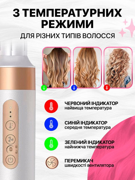 Стайлер фен щетка мультистайлер для укладки волос завивки выпрямления многофункциональный профессиональный прибор с насадками 6 в 1 1200 вт датчиками контроля температуры укладка вдома стайлеры фены для локонов белый - изображение 3